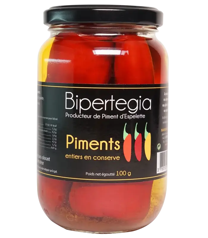 Piments entiers en conserve (piment d'Espelette)