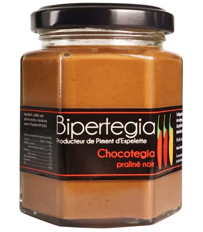CHOCOTEGIA pâte à tartiner noir ou praliné au piment d'Espelette